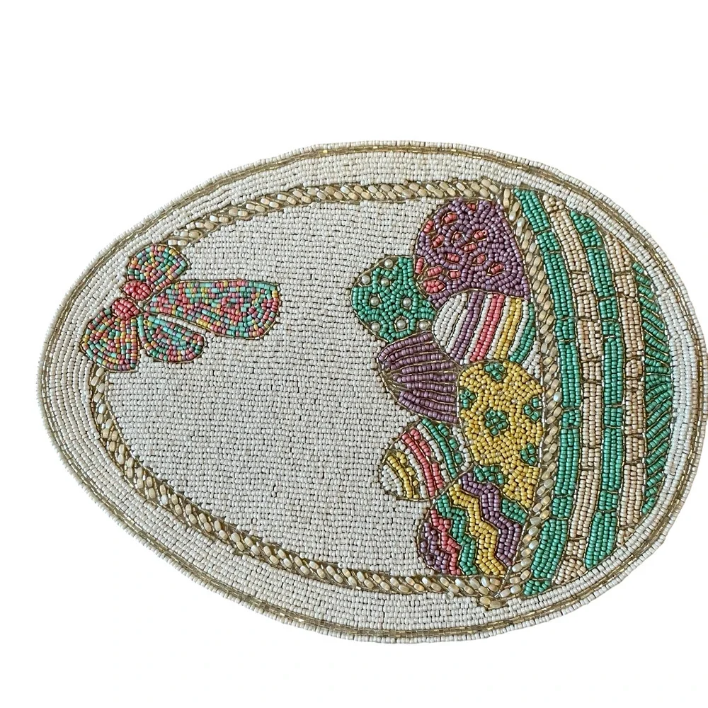 Tahari Home Easter Egg Basket Beaded Placemats 15in Spring Pastel Set of 2 New